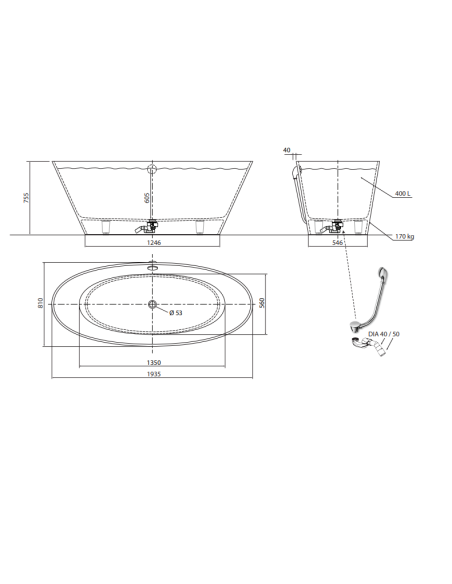 Vanna BEIRA 1 1935x810mm bez pārplūdes, balta - 5