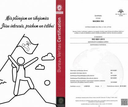 SIA MAGMA strādā pēc ISO 9001:2015 standarta prasībām!