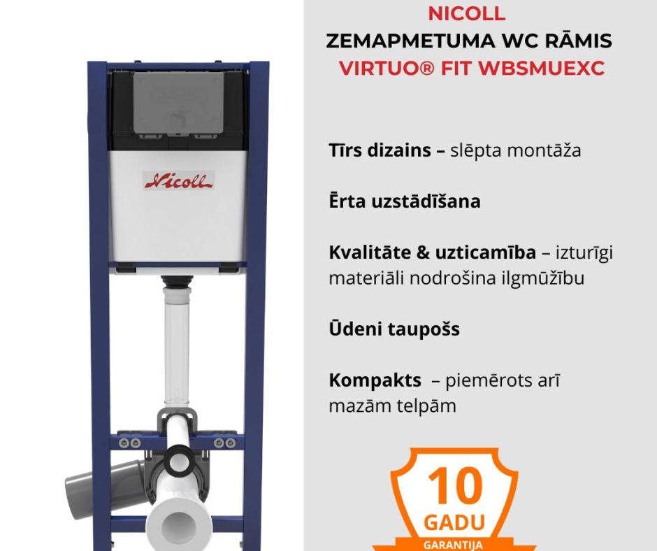 Jaunums mūsu santehnikas salonā - NICOLL zemapmetuma WC rāmis Virtu FIT WBSMUEXC